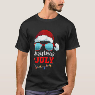 Womens Christmas In July Santa Hat Sunglasses Summ T-Shirt