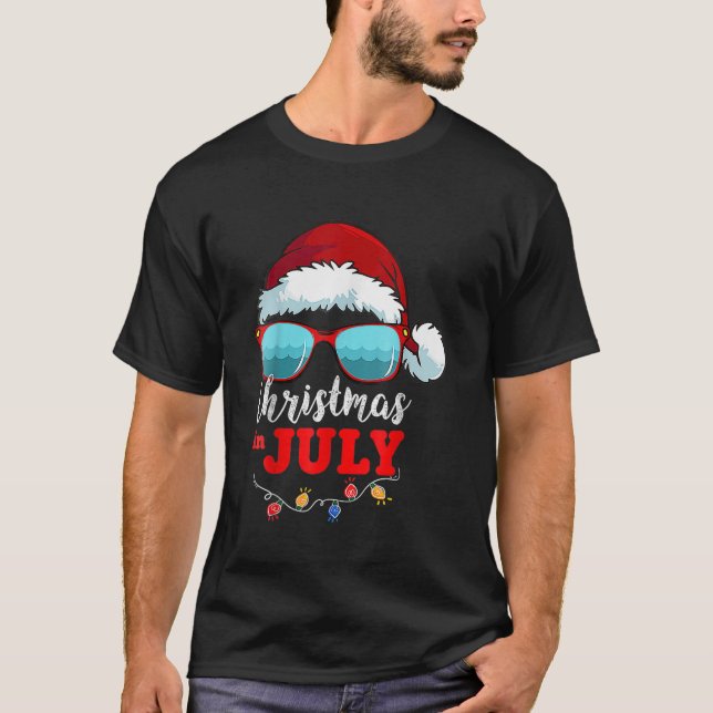 Womens Christmas In July Santa Hat Sunglasses Summ T-Shirt (Front)
