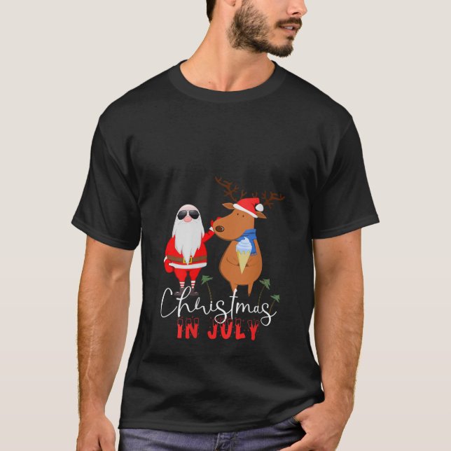 Womens Christmas in July Tee Funny Santa Reindeer  (Front)