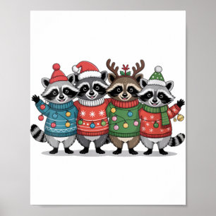 Womens Christmas Lights Raccoon Santa Funny Xmas T Poster