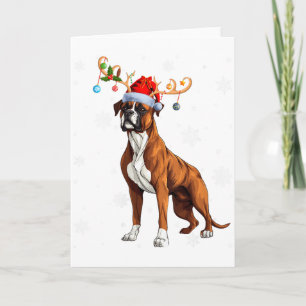 Womens Christmas Lights Reindeer Santa Hat Bullmas Card