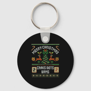 Womens Christmas Mahjong Ugly Sweater White Elepha Key Ring