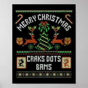 Womens Christmas Mahjong Ugly Sweater White Elepha Poster