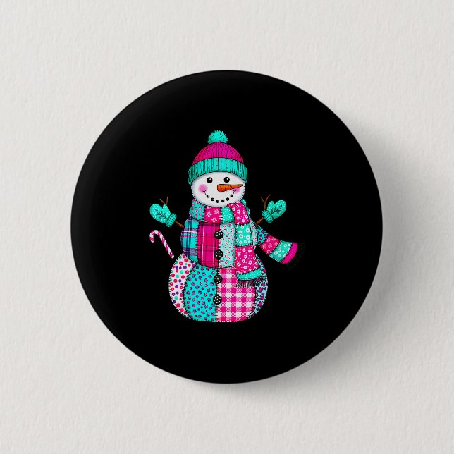 Womens Christmas Patchwork Snowman Preppy Retro Me 6 Cm Round Badge (Front)