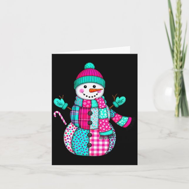 Womens Christmas Patchwork Snowman Preppy Retro Me Card (Front)
