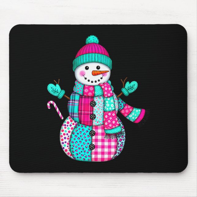 Womens Christmas Patchwork Snowman Preppy Retro Me Mouse Mat (Front)