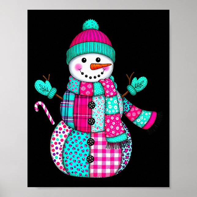 Womens Christmas Patchwork Snowman Preppy Retro Me Poster (Front)
