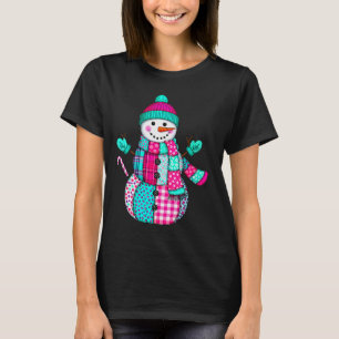 Womens Christmas Patchwork Snowman Preppy Retro Me T-Shirt
