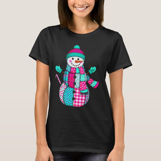 Womens Christmas Patchwork Snowman Preppy Retro Me T-Shirt (Front)