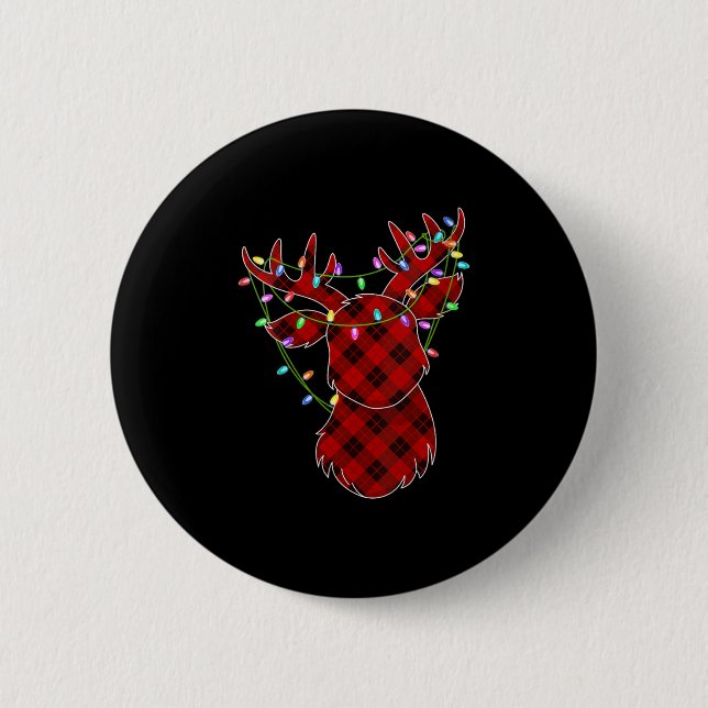 Womens Christmas Red Buffalo Plaid Reindeer Xmas L 6 Cm Round Badge (Front)