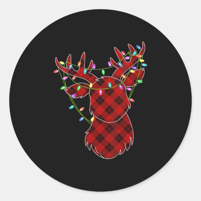 Womens Christmas Red Buffalo Plaid Reindeer Xmas L Classic Round Sticker (Front)
