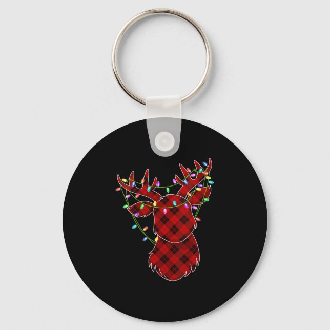 Womens Christmas Red Buffalo Plaid Reindeer Xmas L Key Ring (Front)