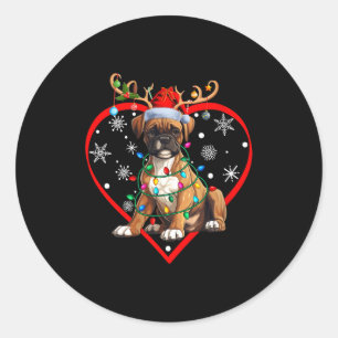 Womens Christmas Reindeer Santa Love Boxer Lovers Classic Round Sticker