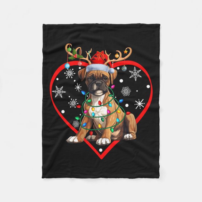 Womens Christmas Reindeer Santa Love Boxer Lovers  Fleece Blanket (Front)