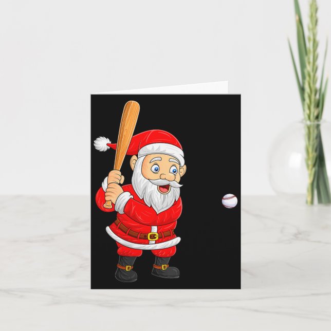Womens Christmas Santa Playing Baseball Xmas Funny Card (Front)
