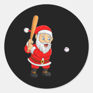 Womens Christmas Santa Playing Baseball Xmas Funny Classic Round Sticker