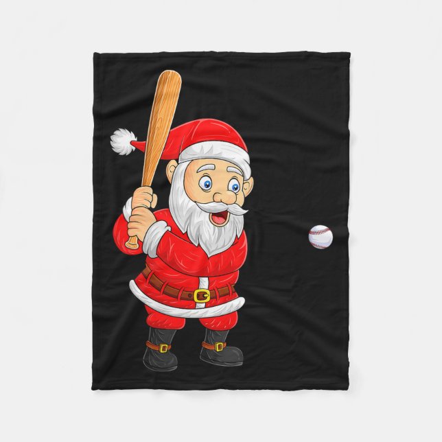 Womens Christmas Santa Playing Baseball Xmas Funny Fleece Blanket (Front)