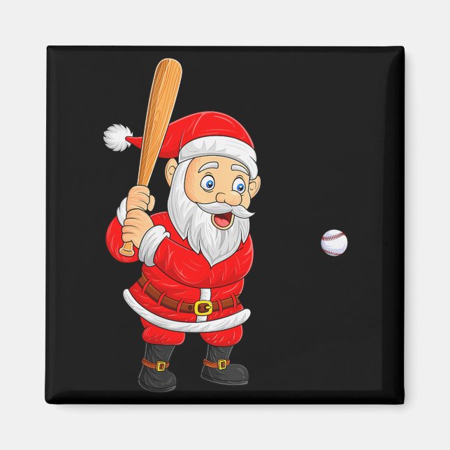 Womens Christmas Santa Playing Baseball Xmas Funny Magnet (Front)