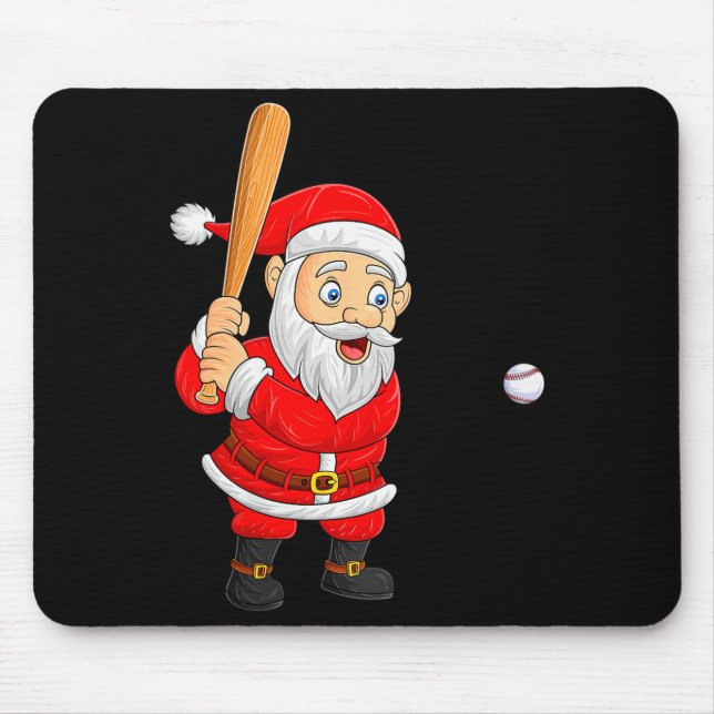Womens Christmas Santa Playing Baseball Xmas Funny Mouse Mat (Front)