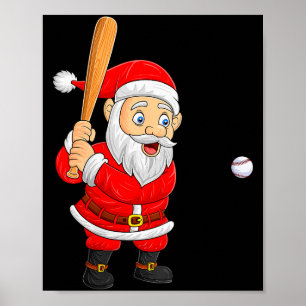 Womens Christmas Santa Playing Baseball Xmas Funny Poster