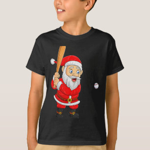 Womens Christmas Santa Playing Baseball Xmas Funny T-Shirt