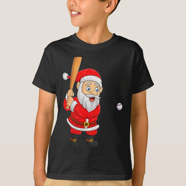 Womens Christmas Santa Playing Baseball Xmas Funny T-Shirt (Front)