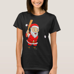 Womens Christmas Santa Playing Baseball Xmas Funny T-Shirt