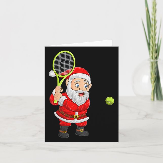 Womens Christmas Santa Playing Tennis Xmas Funny S Card (Front)