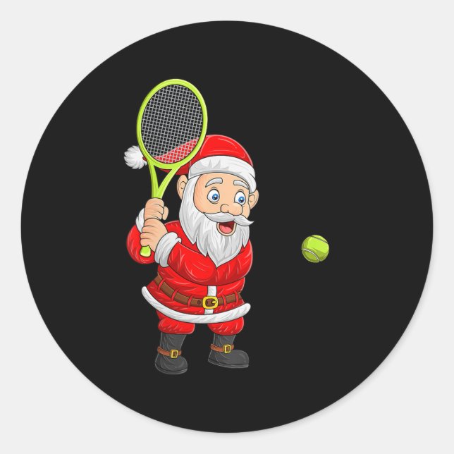 Womens Christmas Santa Playing Tennis Xmas Funny S Classic Round Sticker (Front)