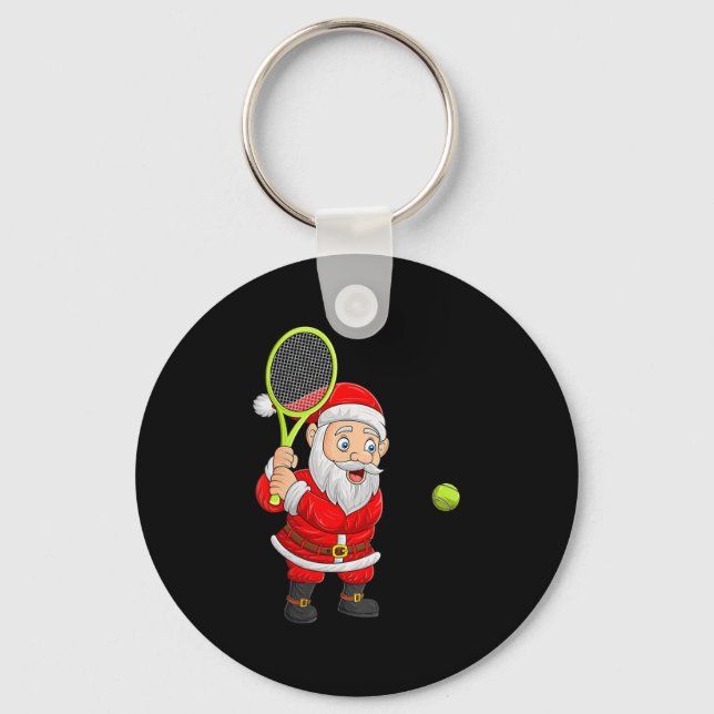 Womens Christmas Santa Playing Tennis Xmas Funny S Key Ring (Front)