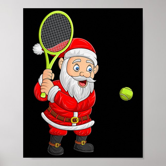 Womens Christmas Santa Playing Tennis Xmas Funny S Poster (Front)