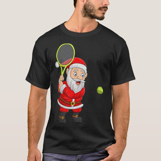 Womens Christmas Santa Playing Tennis Xmas Funny S T-Shirt (Front)