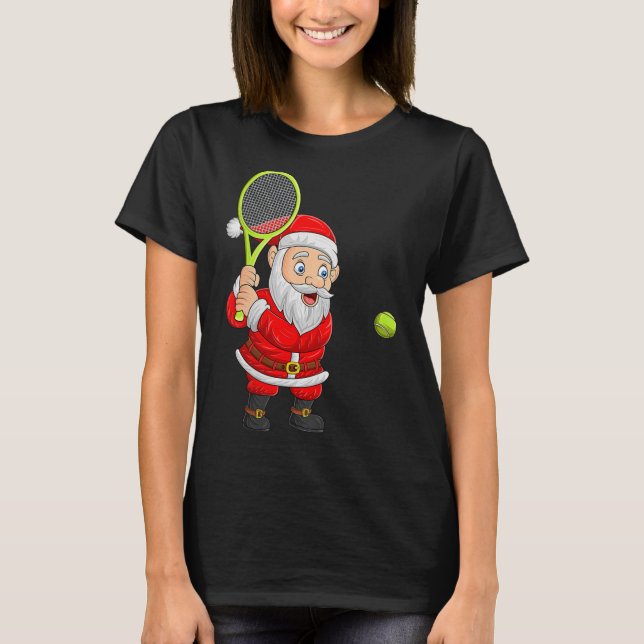 Womens Christmas Santa Playing Tennis Xmas Funny S T-Shirt (Front)