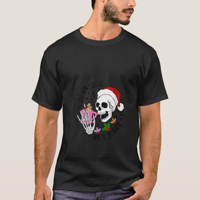 Womens Christmas Skeleton Coffee Dead Inside But J T-Shirt (Front)