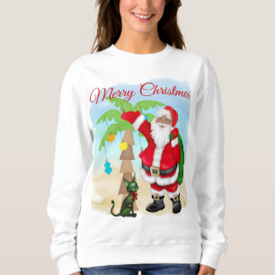 Women's Christmas Sweatshirt with Tropical Santa
