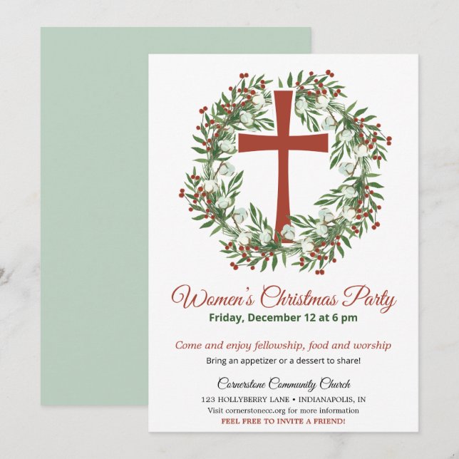 Women's Church Christmas Party Wreath Invitation (Front/Back)