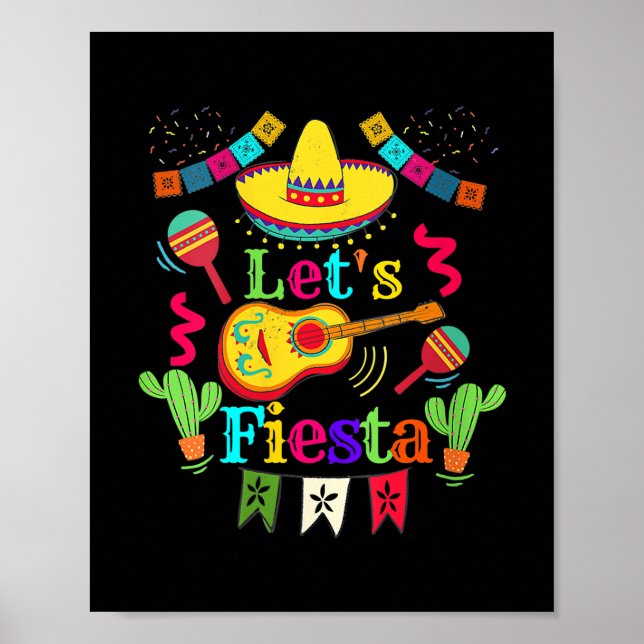 Womens Cinco De Mayo Mexican Guitar Cactus Lets Poster (Front)