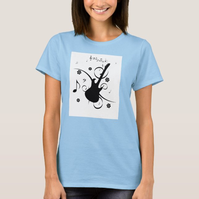 Women's Circle Top White Guitar and Music Notes (Front)