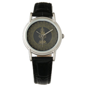 Women's Classic Black Leather Watch w/ Ayat an-Nur