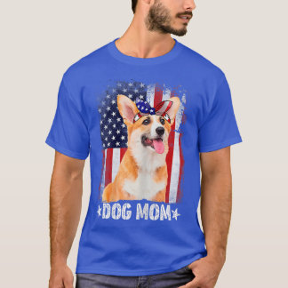 Womens Classic Corgi Dog Mum USA Flag Mother's Day T-Shirt