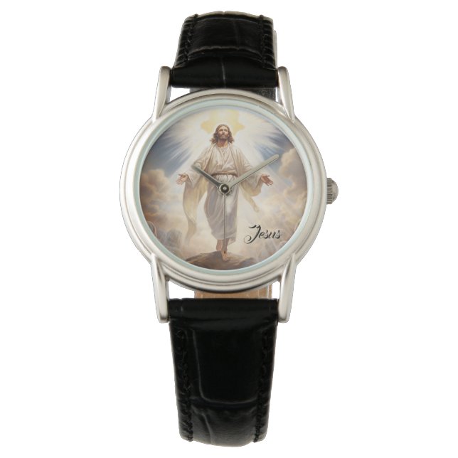 Womens Classic Leather Watch-Jesus Watch (Front)
