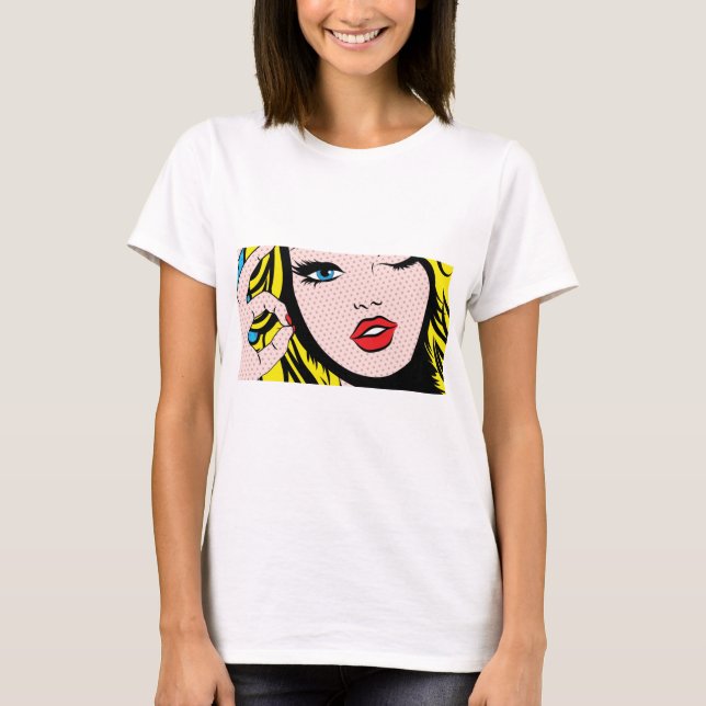 Women's Clothing - Comic Girl O-K Pop Art T-Shirt (Front)