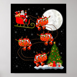 Womens Clown Fish Santa Sleigh Flying Funny Magica Poster