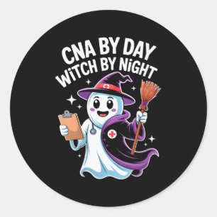 Womens Cna By Day Witch By Night Funny Halloween C Classic Round Sticker