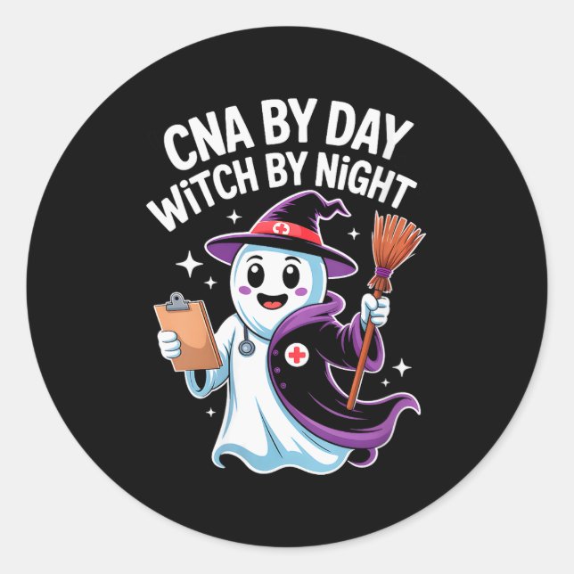 Womens Cna By Day Witch By Night Funny Halloween C Classic Round Sticker (Front)