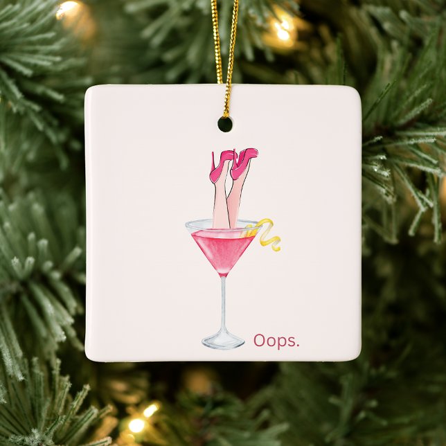 Women's Cocktail Humour, Funny Pink Illustration Ceramic Ornament (Creator Uploaded)
