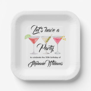 Women's cocktail summer 50th birthday party paper plate