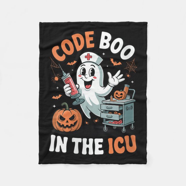Womens Code Boo In The Icu Funny Medical Halloween Fleece Blanket (Front)