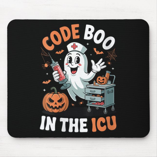 Womens Code Boo In The Icu Funny Medical Halloween Mouse Mat (Front)