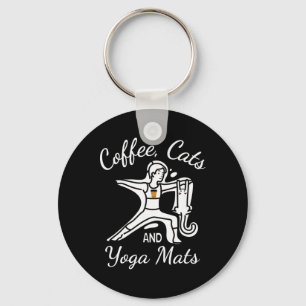 Womens Coffee Cats And Yoga Mats - Funny Nameowste Key Ring